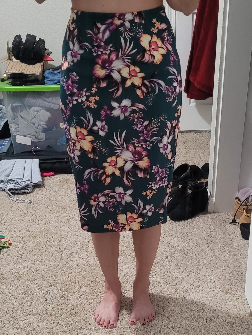 Express Floral Pencil Skirt in Teal with Pink & Yellow Flowers